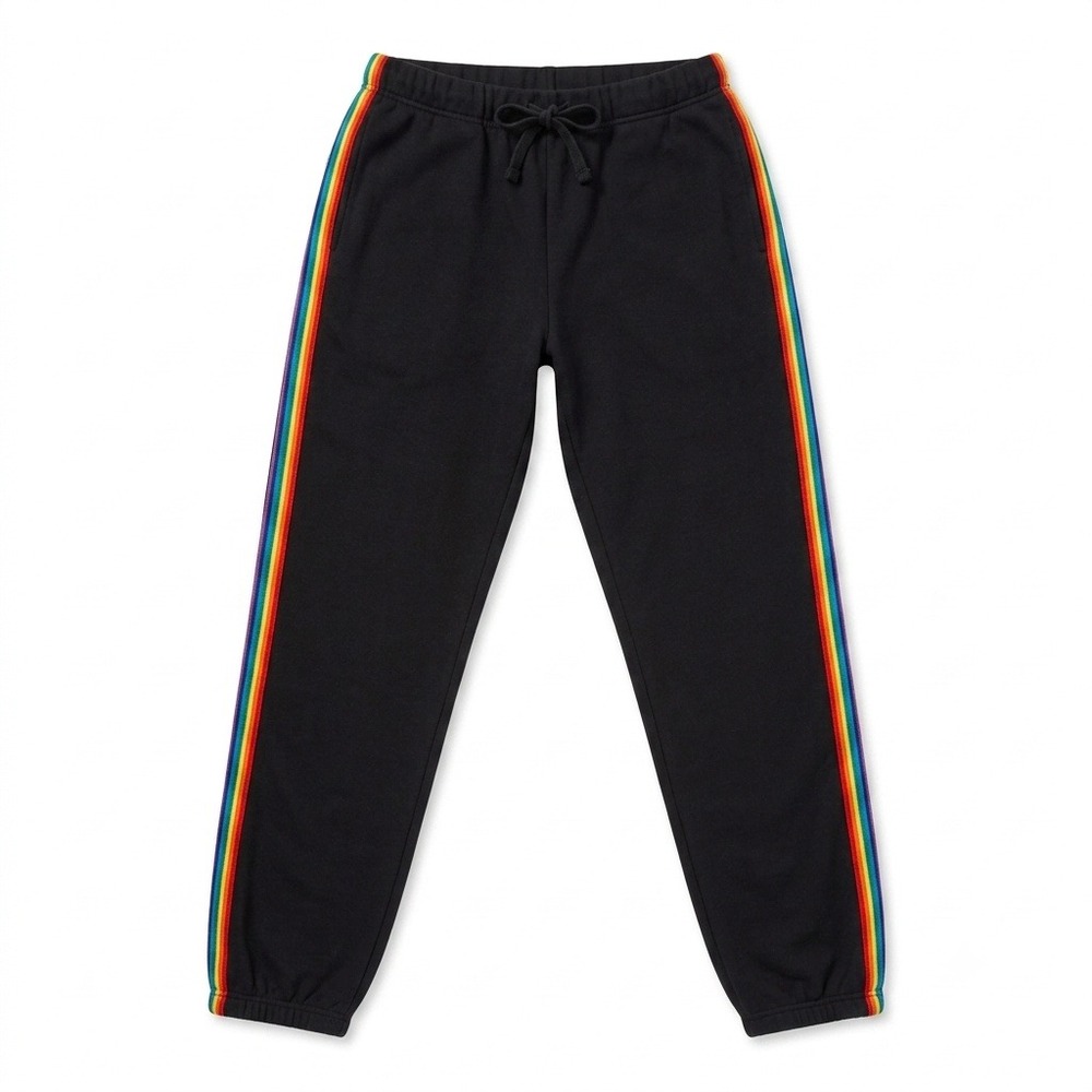 Flirtitude‎ Active Black Rainbow Side Stripe Jogger Sweatpants XS Cotton Blend